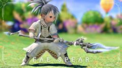 A refreshing and cute spear with a light blue blade decorated with cherry blossoms - the Dragoon Weapon "Fae Spear" Lalafell FF14 Blog Norirow Note 44