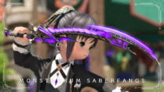 A dark fantasy purple-glowing dual-wielding sword, the Viper Weapon "Monstrorum Saberfangs" Lalafell FF14 Blog Norirow Note 46