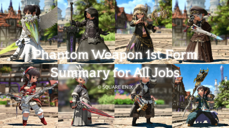 The Monk's Phantom Weapon (PW) second form: the glowing flower-shaped glove, "Phantom Knuckles Umbrae" Lalafell FF14 Blog Norirow Note 26