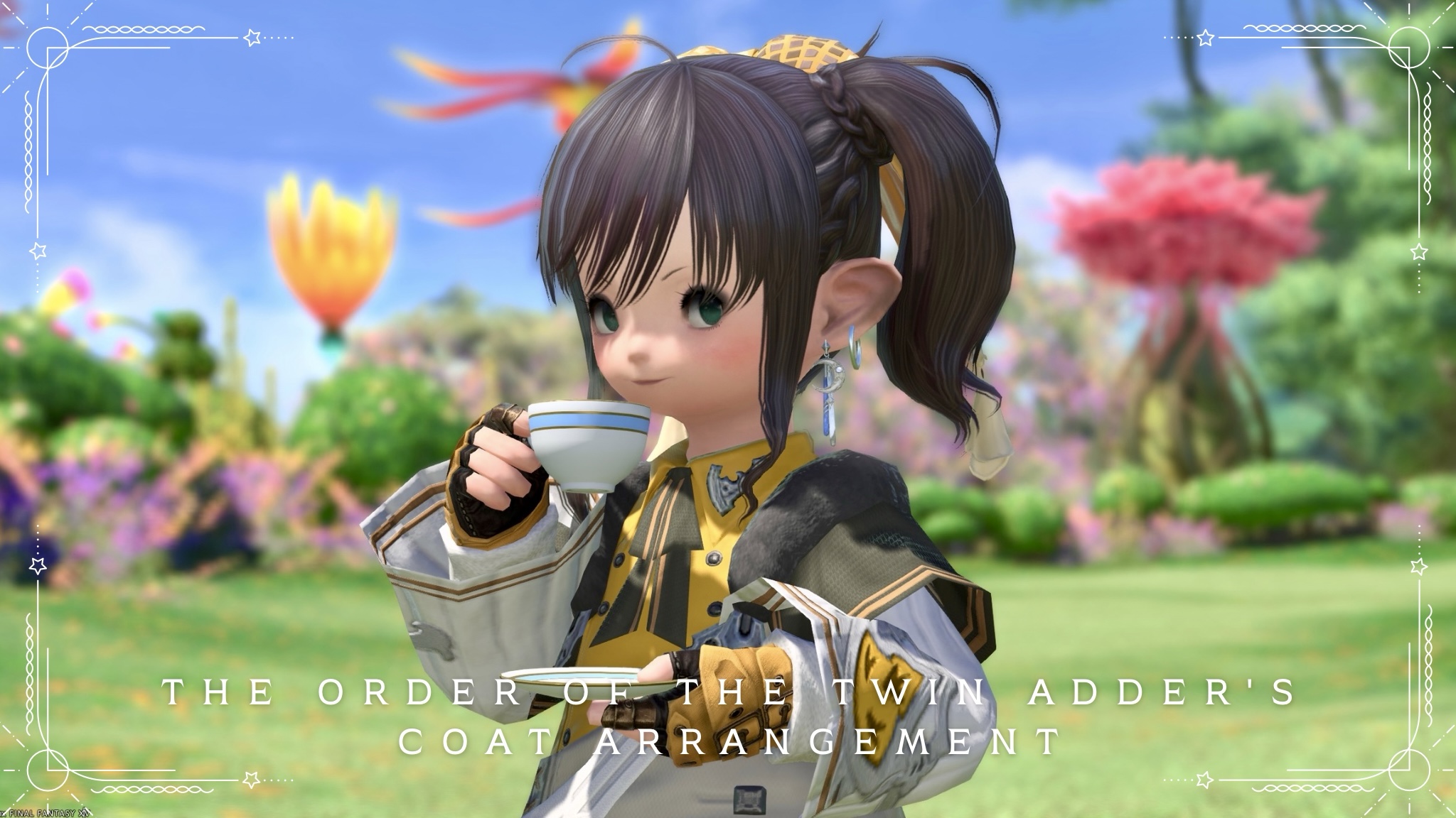 【ミラプリ】可愛い「黄色ロングコートの将校さま」双蛇党ルテナンコートアレンジ ララフェル FF14ブログ Norirow Note 24