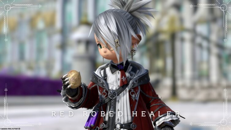 【ミラプリ】「赤いローブの軍学者」ユウェヤーワータ・ヒーラー装備アレンジコーデ ララフェル FF14ブログ Norirow Note 20