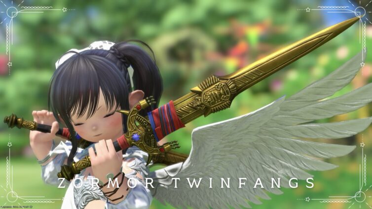 A golden Viper dual-wielding weapon like the treasure of the Golden Land / "Zormor Twinfangs" Lalafell FF14 Blog Norirow Note 20