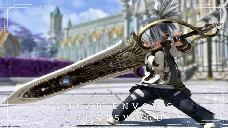 A noble and beautiful greatsword with a crescent moon motif, the Dark Knight weapon "Lunar Envoy's Greatsword" Lalafell FF14 Blog Norirow Note 23