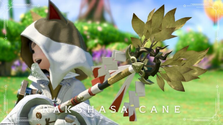 黄色い葉っぱの榊の神器な巫女杖・白魔道士武器『羅刹錫杖』 ララフェル FF14ブログ Norirow Note 79