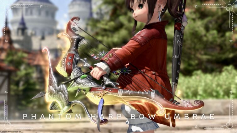 The Bard's Phantom Weapon (PW) second form: The Shining Phoenix Bow, "Phantom Harp Bow Umbrae" Lalafell FF14 Blog Norirow Note 24