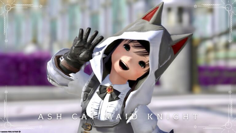 【ミラプリ】「灰猫メイドの騎士様」♪可愛い猫耳フードの甲冑コーデ ララフェル FF14ブログ Norirow Note 55