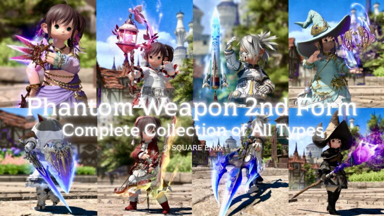 The Monk's Phantom Weapon (PW) second form: the glowing flower-shaped glove, "Phantom Knuckles Umbrae" Lalafell FF14 Blog Norirow Note 27