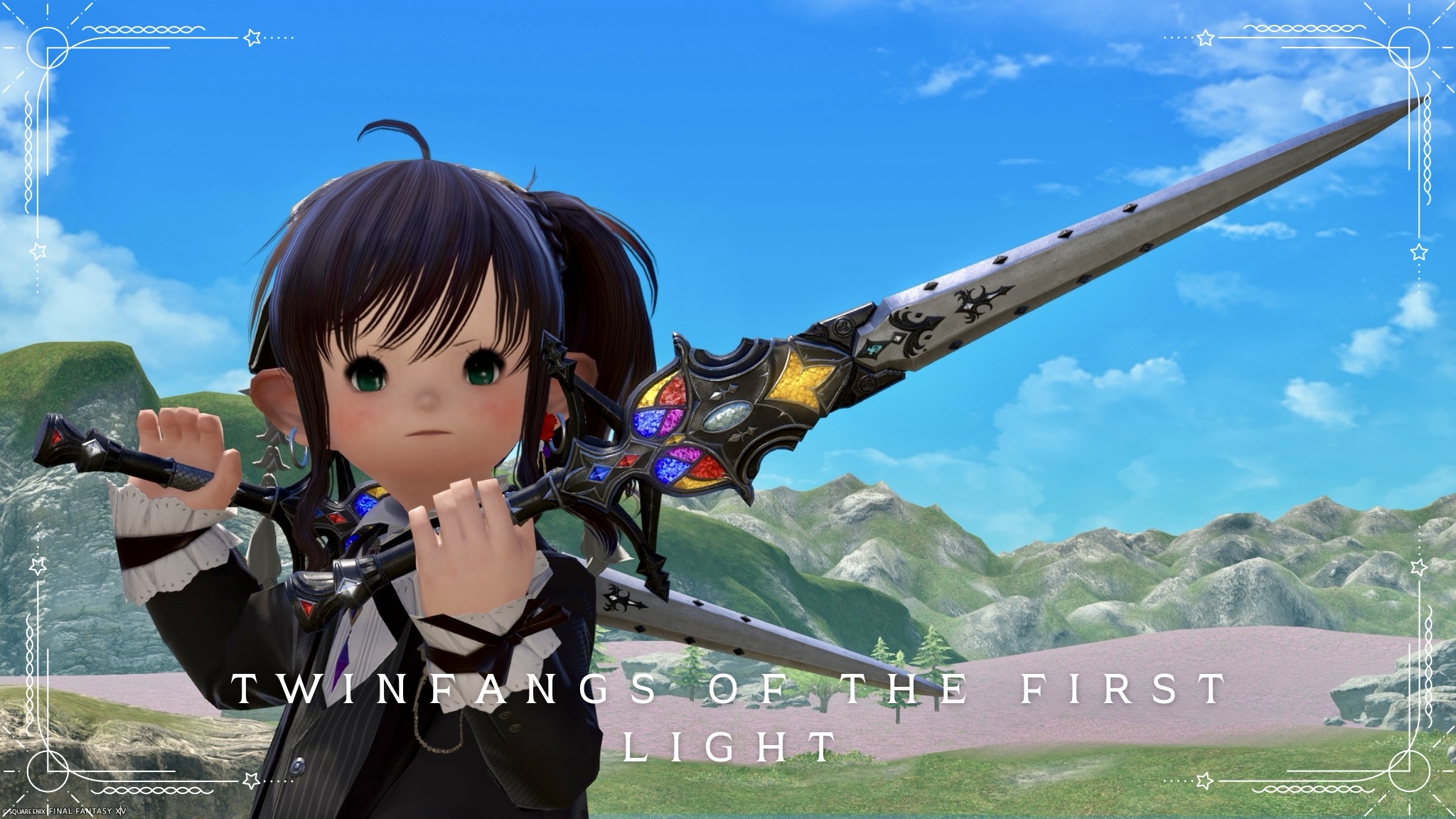 Cute stained glass dual-wielding sword / Viper weapon "Twinfangs of the First Light" (Pilgrim's Traverse) Lalafell FF14 Blog Norirow Note 24