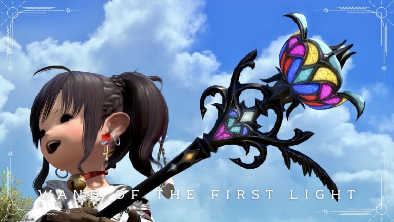 Cute stained glass floral White Mage wand "Wand of the First Light" (Pilgrim's Traverse) Lalafell FF14 Blog Norirow Note 34