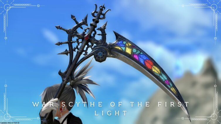 Gothic and majestic stained glass Reaper weapon "War Scythe of the First Light" (Pilgrim's Traverse) Lalafell FF14 Blog Norirow Note 20