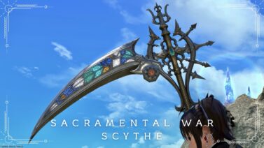 The silver and majestic stained glass Reaper weapon "Sacramental War Scythe" (Pilgrim's Traverse) Lalafell FF14 Blog Norirow Note 20