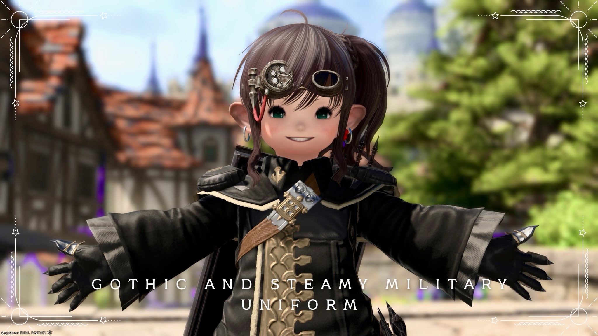 【ミラプリ】「ちょっぴりゴシックで蒸気的な軍服」コーデ（黒魔道士×機工士×ナイトMIX） ララフェル FF14ブログ Norirow Note 24