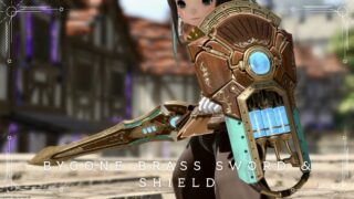 Wooden steampunk vacuum tube sword and shield, Paladin weapon "Bygone Brass Sword & Shield" Lalafell FF14 Blog Norirow Note 12
