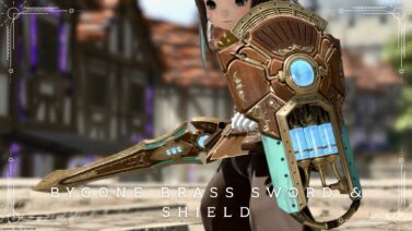 Wooden steampunk vacuum tube sword and shield, Paladin weapon "Bygone Brass Sword & Shield" Lalafell FF14 Blog Norirow Note 20