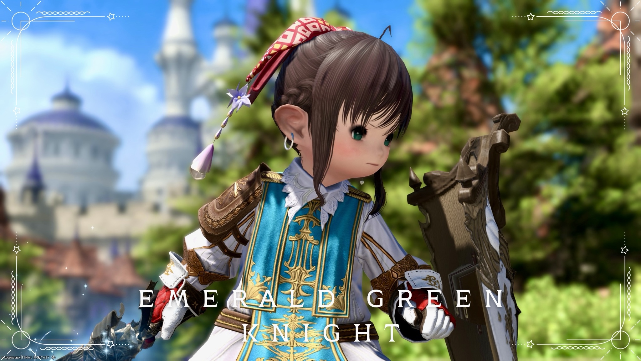 [Glamour] "Noble Emerald Green and Ribbon Knight" Outfit Lalafell FF14 Blog Norirow Note 24