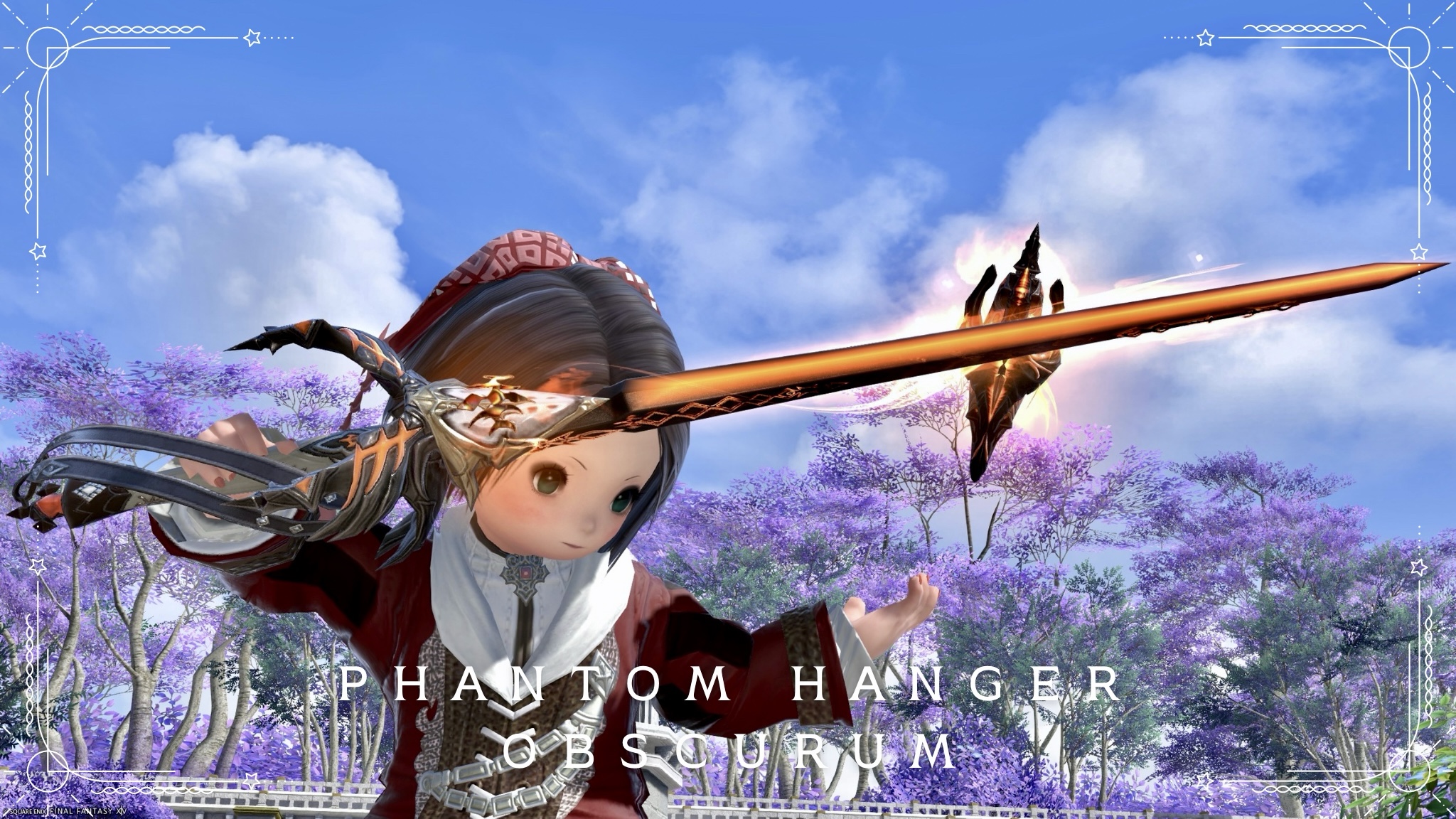 Red Mage's Phantom Weapon (PW) Third Form: An antique rapier shining with orange flames, "Phantom Hanger Obscurum" Lalafell FF14 Blog Norirow Note 24