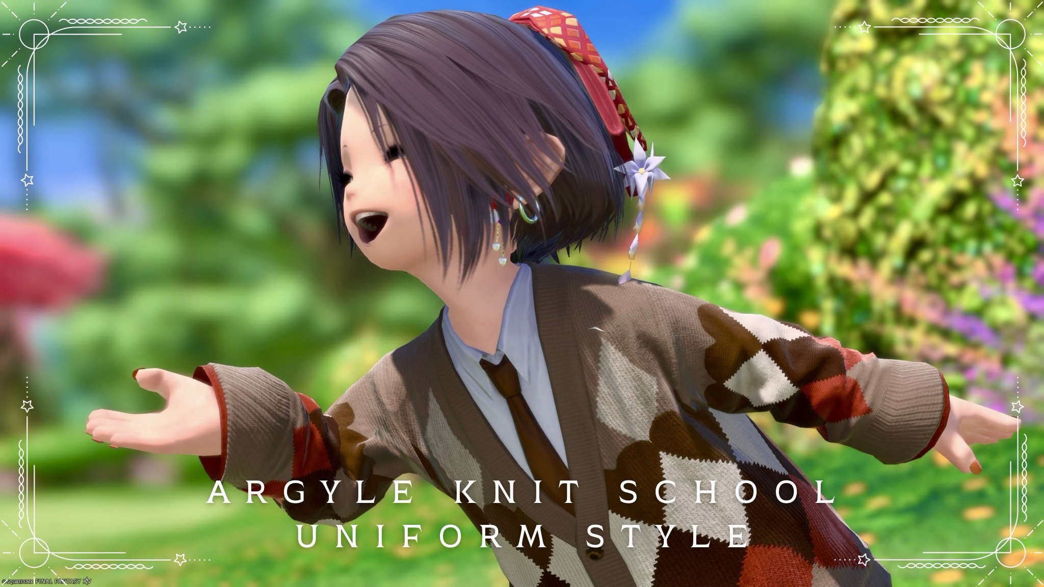 【ミラプリ】ちょっぴりボーイッシュな「アーガイルニットの学生服風」ララフェル女子コーデ ララフェル FF14ブログ Norirow Note 24