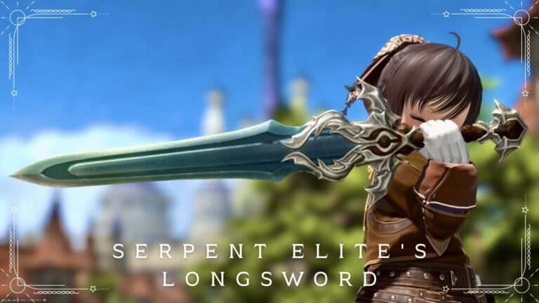 An Antique Sword of Deep Verdant Green – The Order of the Twin Adder Paladin Weapon “Serpent Elite's Longsword” Lalafell FF14 Blog Norirow Note 46