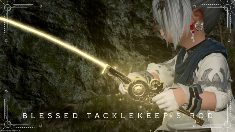 黄金に光る釣り竿『ブレスド・タックルキープロッド』(手帳好きの漁師ランク5) ララフェル FF14ブログ Norirow Note 20