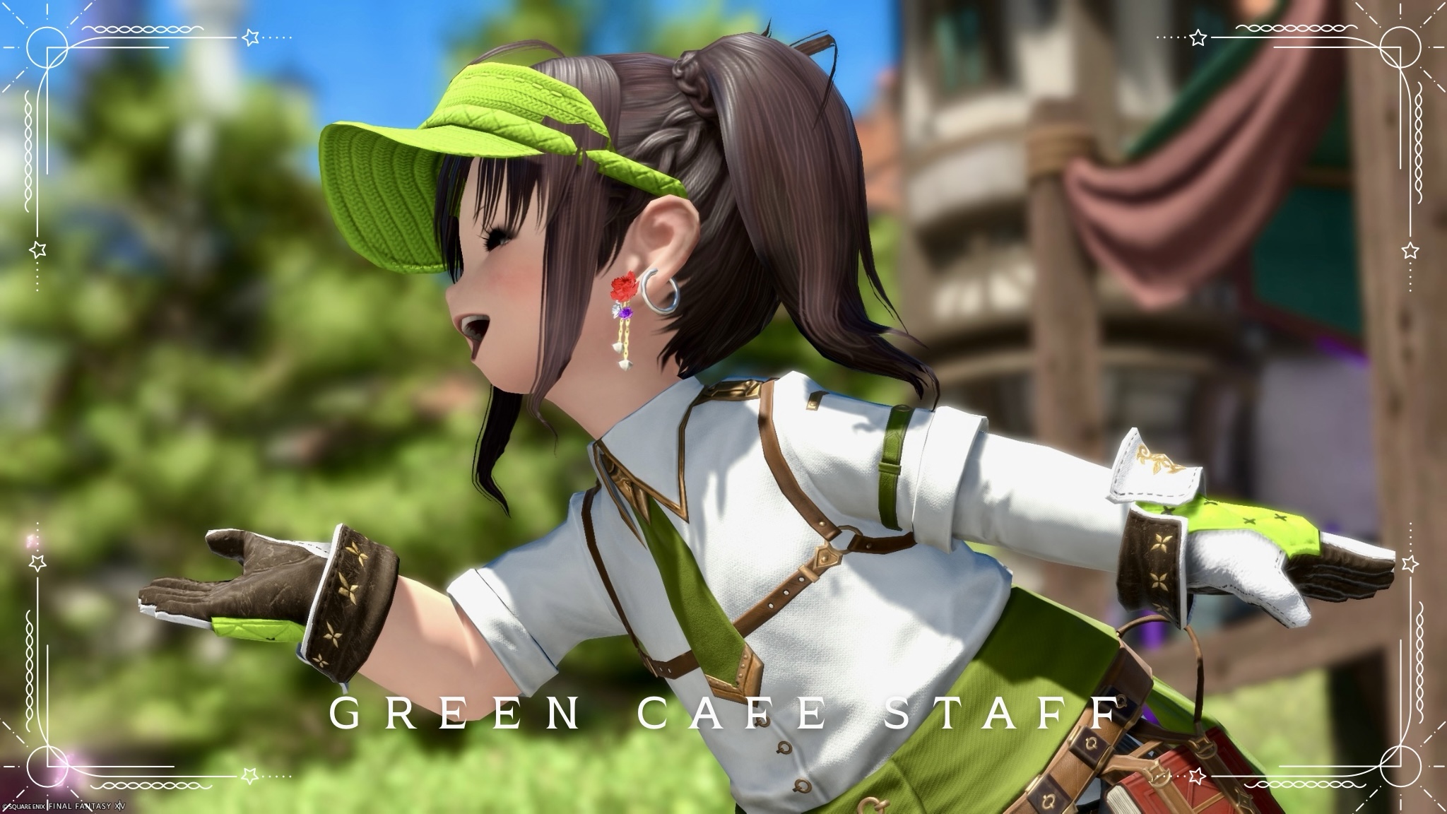 【ミラプリ】「オシャレな緑のカフェ店員さん」キングダムブラス・ヒーラーシャツ アレンジコーデ ララフェル FF14ブログ Norirow Note 27