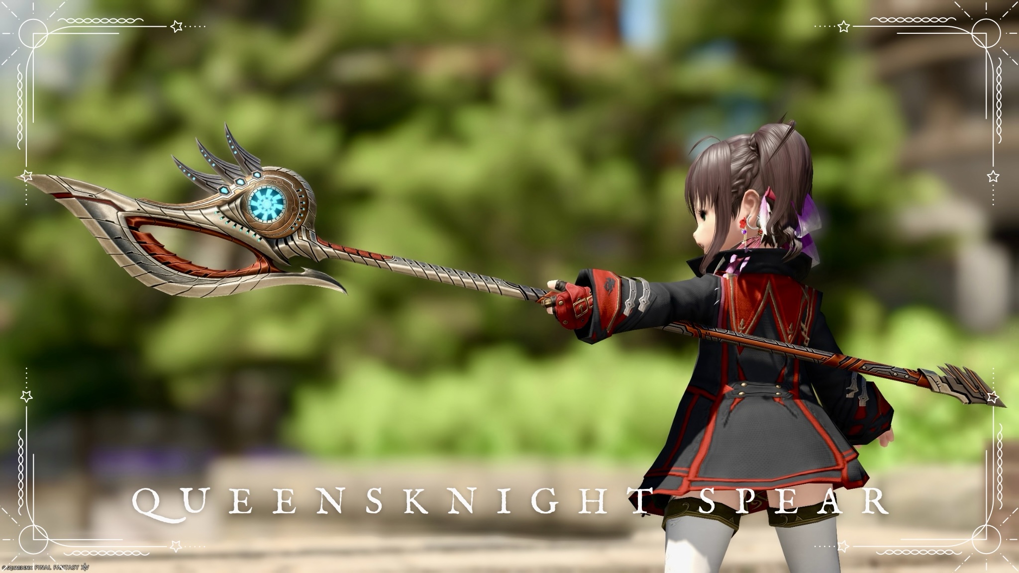 The Dragoon weapon from Recollection (Extreme): a mechanical crimson glaive, "Queensknight Spear" Lalafell FF14 Blog Norirow Note 26