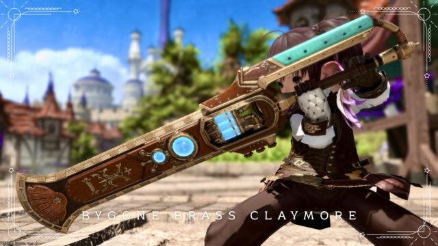 Une arme de chevalier noir steampunk en bois antique, ornée d'un tube à vide : « Bygone Brass Claymore » Lalafell FF14 Blog Norirow Note 12
