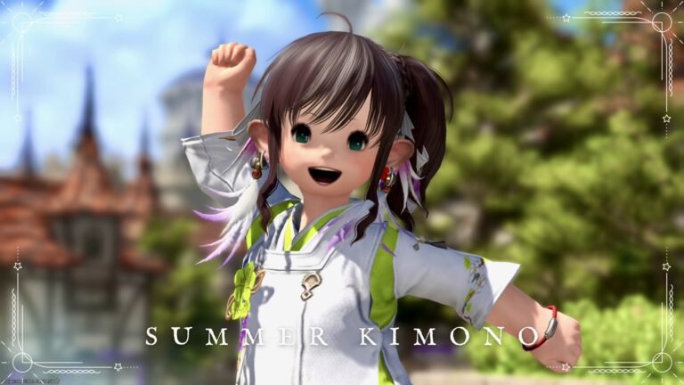 【ミラプリ】夏祭りを楽しむ「永久女王の浴衣風和装コーデ」ネオングリーンVer. ララフェル FF14ブログ Norirow Note 20