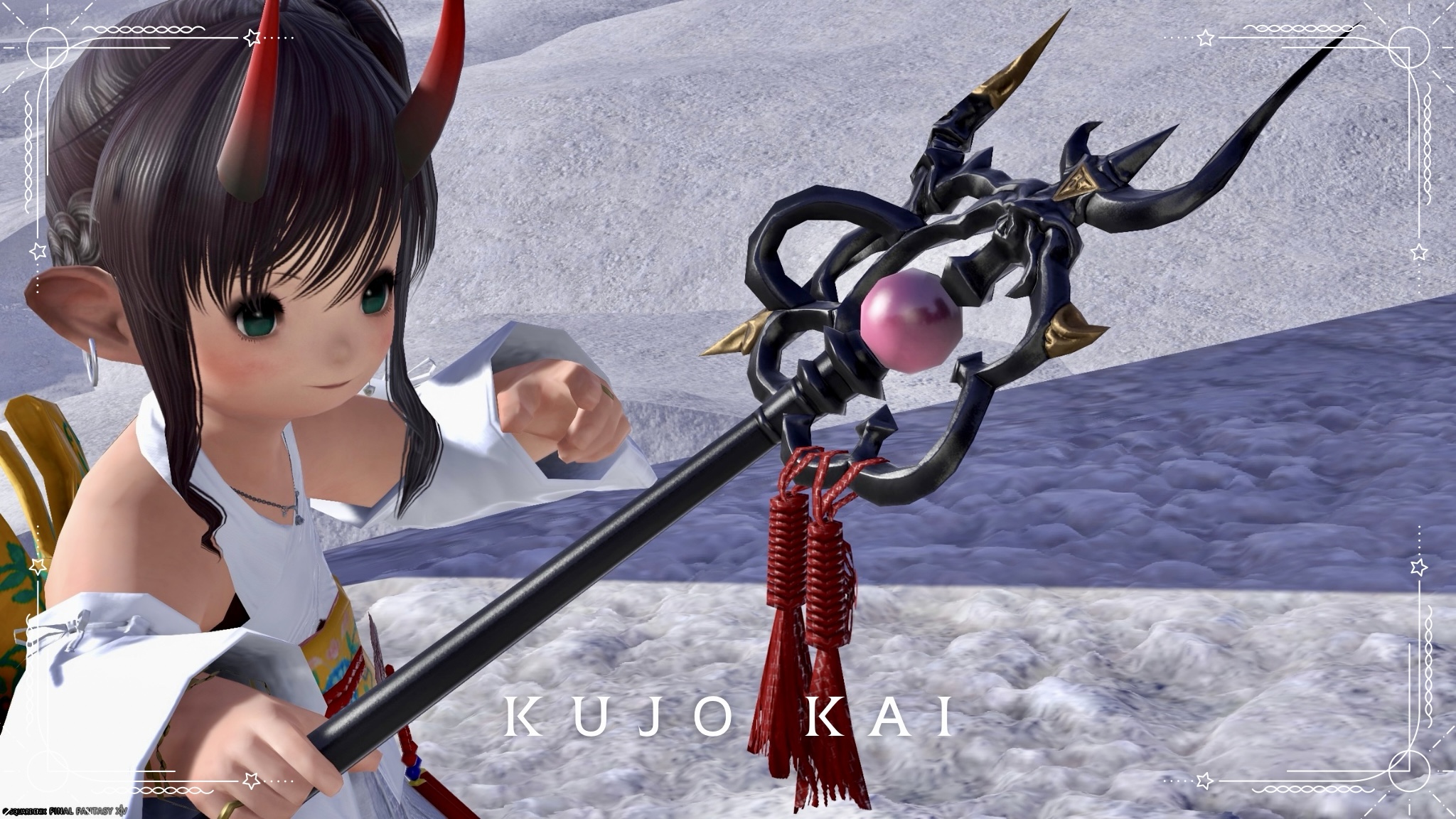 A Rare Japanese-Style Weapon for Black Mage: The Black Iron Khakkhara "Kujo Kai" Lalafell FF14 Blog Norirow Note 27
