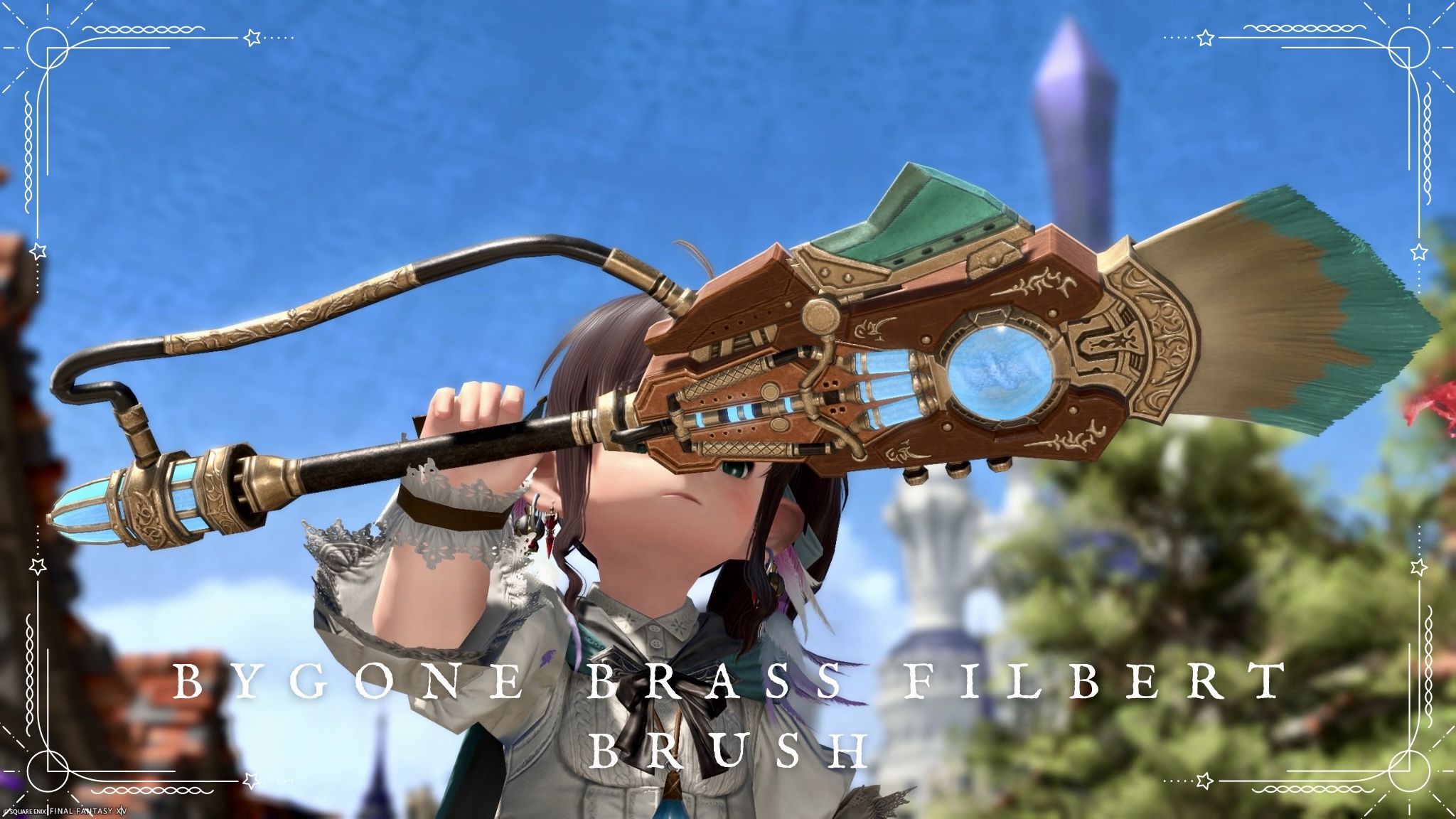 Wooden Steampunk Antique Brush – Pictomancer Weapon "Bygone Brass Filbert Brush" Lalafell FF14 Blog Norirow Note 29