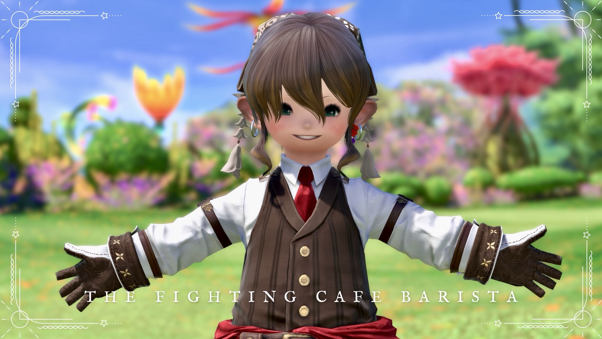 【ミラプリ】アンティークなオシャレカフェの「戦うバリスタさん」コーデ ララフェル FF14ブログ Norirow Note 26